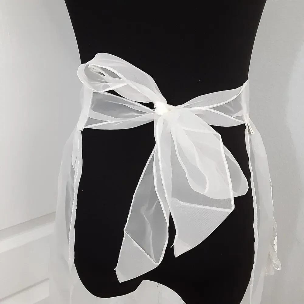 Vintage 1950s Nylon Organdy Sheer Tie Waist Apron Embroidered Lace Farmhouse